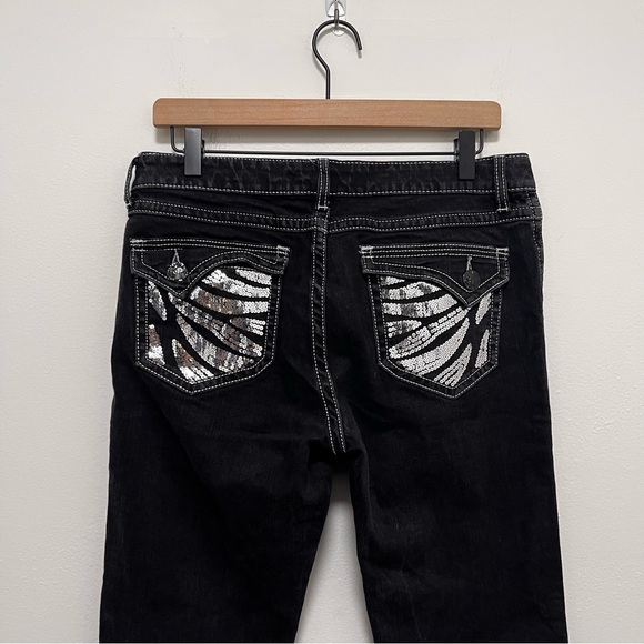 WRANGLER Rock 47 Black Boot Cut Jeans Contrast Stitching Silver Sequin Pockets 9 - Picture 4 of 9